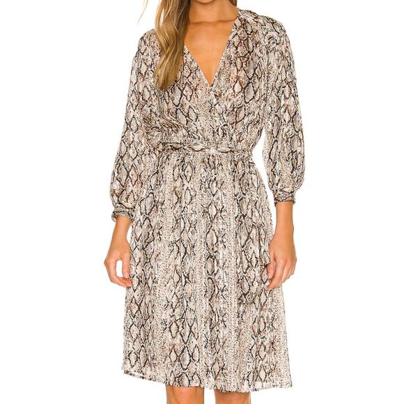 BROCHU WALKER DRESS S PYTHON GOLD METALLIC SNAKE PRINT OLIVIA LONG SLEEVE SHORT - Picture 1 of 16